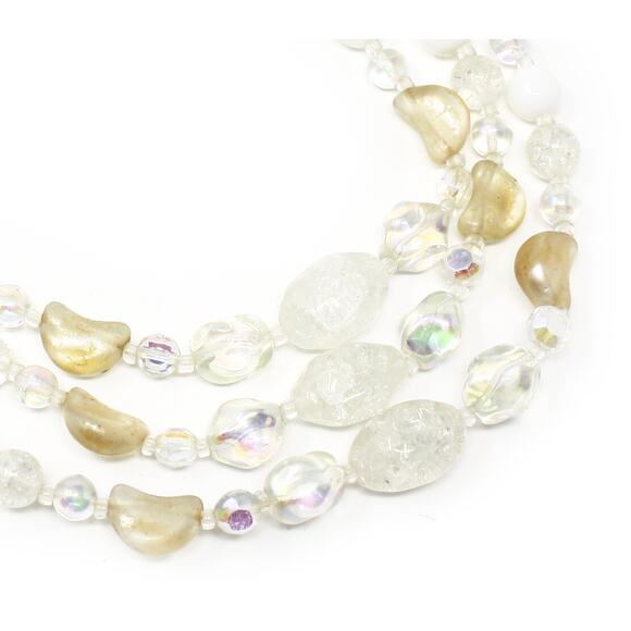 Vintage Three Strand Necklace Sparkle White Glass Beads Western Germany -Hey Viv - Picture 2 of 6